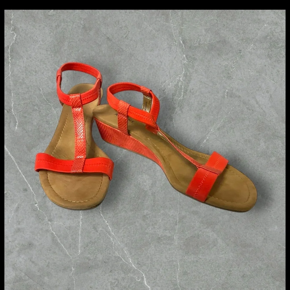 Alfani Persimmon Wedge Sandal SZ 10.5 Slip On Comfort Sole Retro Coquette Women‎